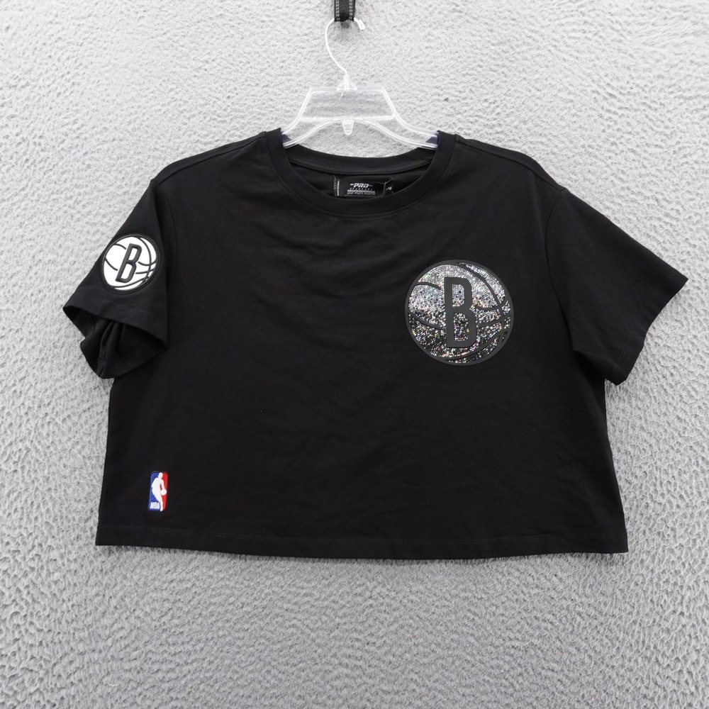Pro Standard Brooklyn Nets NBA Womens Medium Black Rhinestone Crop Top Shirt NEW